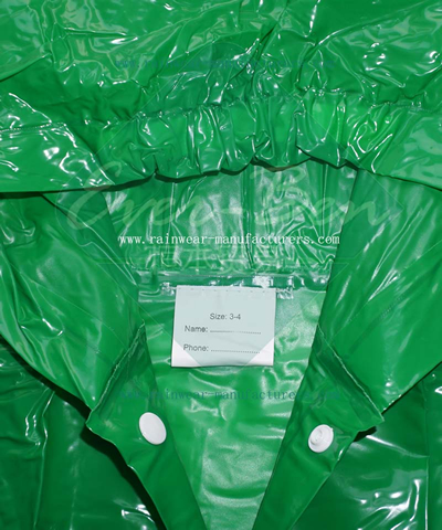 Green PVC kids rain gear elastic hood